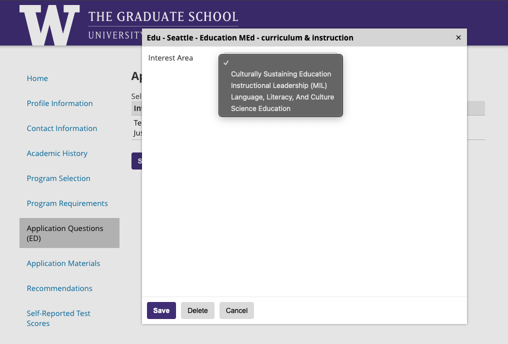 Program selection page